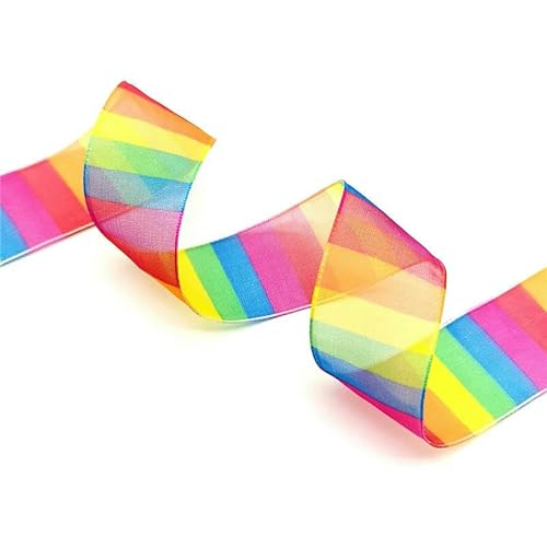 Chiffonband, Hochzeitsband, 5 Yards 25mm Farbverlauf Organza Bänder Multicolor(Rainbow) von HYQOUKLR