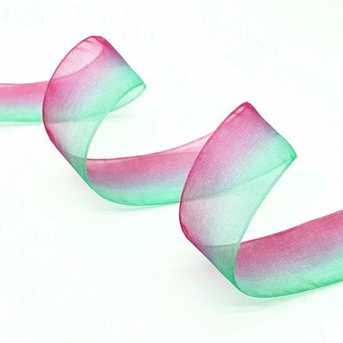 Chiffonband, Hochzeitsband, 5 Yards 25mm Farbverlauf Organza Bänder Multicolor(Rose-Green) von HYQOUKLR
