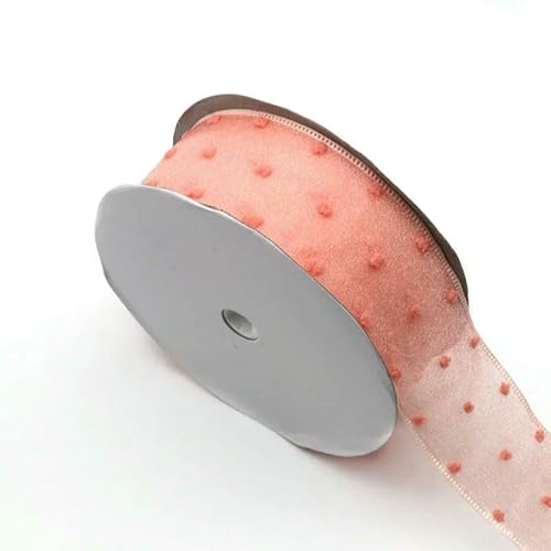 Chiffonband, Hochzeitsband, 5 Yards 40 mm Punkt bedrucktes doppellagiges Organzaband, mehrfarbig(Champagne) von HYQOUKLR
