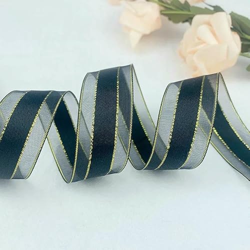 Chiffonband, Hochzeitsband, Organzabänder, 4,5 m, 25 mm Breite, mehrfarbig(Black) von HYQOUKLR