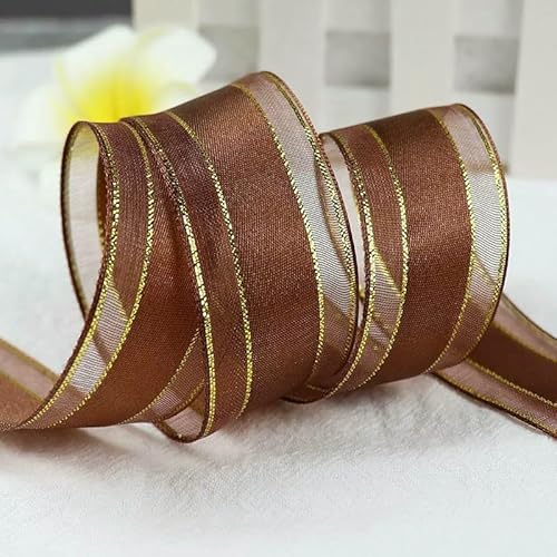 Chiffonband, Hochzeitsband, Organzabänder, 4,5 m, 25 mm Breite, mehrfarbig(Brown) von HYQOUKLR