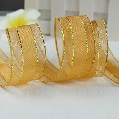 Chiffonband, Hochzeitsband, Organzabänder, 4,5 m, 25 mm Breite, mehrfarbig(Gold) von HYQOUKLR