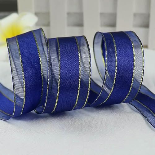 Chiffonband, Hochzeitsband, Organzabänder, 4,5 m, 25 mm Breite, mehrfarbig(Navy) von HYQOUKLR