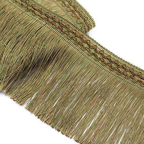 Fransenborte mit Quasten, 11,5 Meter 17cm Breites Spitzenband Fransenbesatz Quaste Trimmen Nähen Band(Army Green) von HYQOUKLR