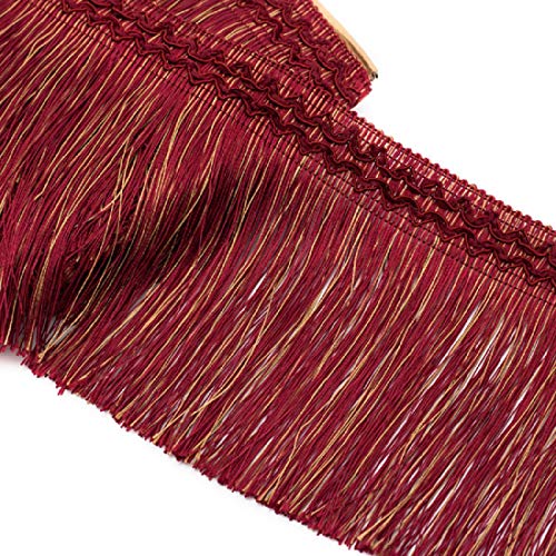 Fransenborte mit Quasten, 11,5 Meter 17cm Breites Spitzenband Fransenbesatz Quaste Trimmen Nähen Band(Wine Red) von HYQOUKLR