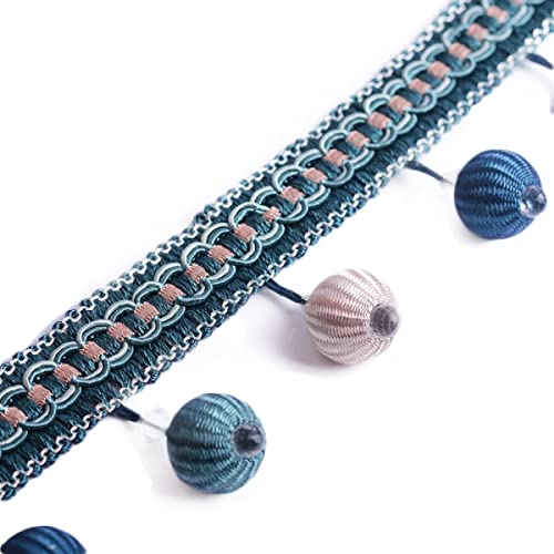 Fransenborte mit Quasten, 4 Yard Kristall Perlen Geflochtene Perlen Quaste Fringe Trimmen Spitze Band Band Vorhang(Blue) von HYQOUKLR