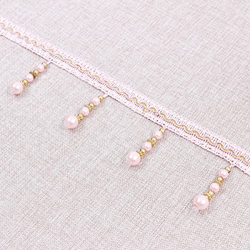Fransenborte mit Quasten, 4 Yard geflochtene Perlen hängende Kugel Quaste Fransenbesatz, Perlen Vorhang Trim(Pink) von HYQOUKLR