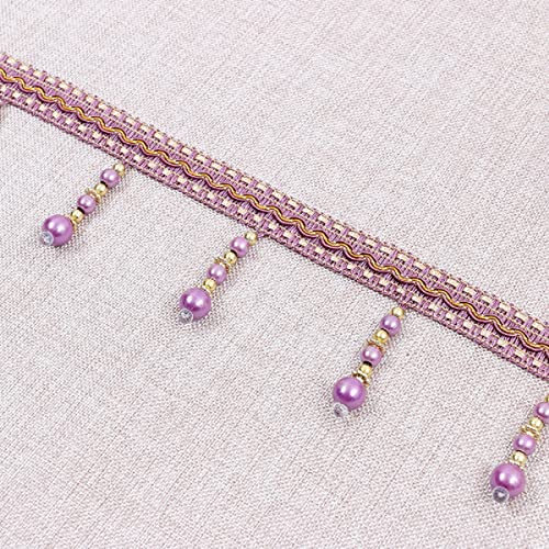 Fransenborte mit Quasten, 4 Yard geflochtene Perlen hängende Kugel Quaste Fransenbesatz, Perlen Vorhang Trim(Purple) von HYQOUKLR