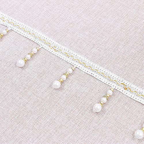 Fransenborte mit Quasten, 4 Yard geflochtene Perlen hängende Kugel Quaste Fransenbesatz, Perlen Vorhang Trim(White) von HYQOUKLR