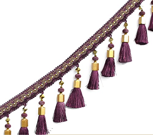 Fransenborte mit Quasten, 4 Yards Europäischen Typ Geflochtene Perlen Hängen Quaste Fransen Garnituren Fringe Trim Band(Deep Purple) von HYQOUKLR