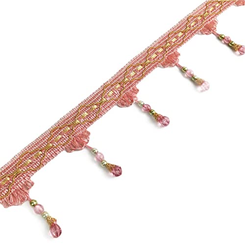 Fransenborte mit Quasten, 4 Yards europäischen Typ geflochtene Perlen hängen Ball Quaste Fringe Trimmen(Dark Pink) von HYQOUKLR