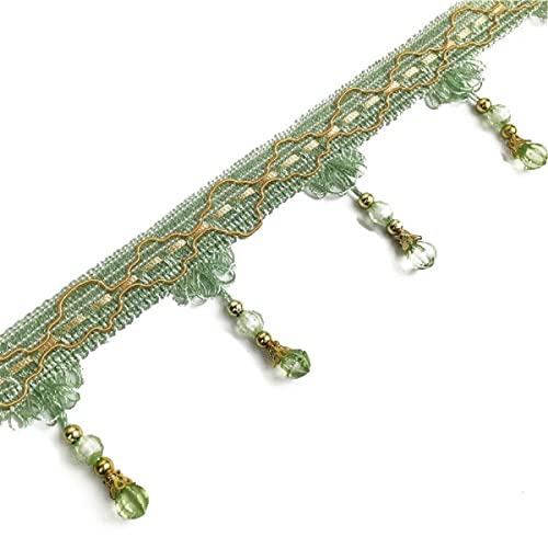 Fransenborte mit Quasten, 4 Yards europäischen Typ geflochtene Perlen hängen Ball Quaste Fringe Trimmen(Green) von HYQOUKLR