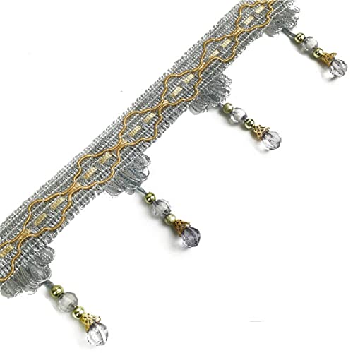 Fransenborte mit Quasten, 4 Yards europäischen Typ geflochtene Perlen hängen Ball Quaste Fringe Trimmen(Grey) von HYQOUKLR