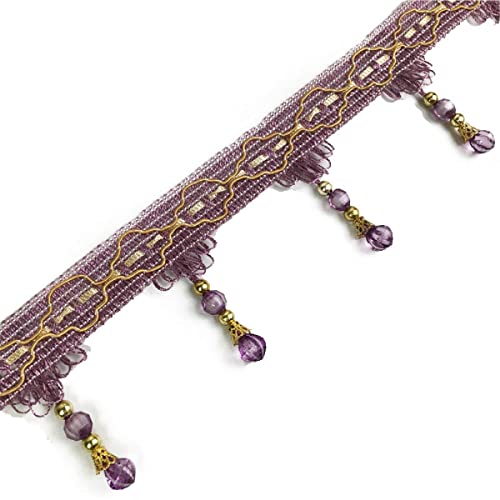 Fransenborte mit Quasten, 4 Yards europäischen Typ geflochtene Perlen hängen Ball Quaste Fringe Trimmen(Redpurple) von HYQOUKLR