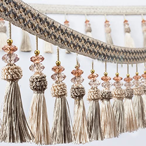 Quastenborte, Perlen Quaste Fringe Trim 12 Meter for Vorhang Tischdecke Home Decor Multicolor(Khaki) von HYQOUKLR