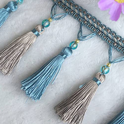 Quastenborte, Perlen Quaste Fringe Trim 2 Yards Multicolor for Lampenschirme Tischdecke Vorhang Nähen DIY(Blue Gray) von HYQOUKLR