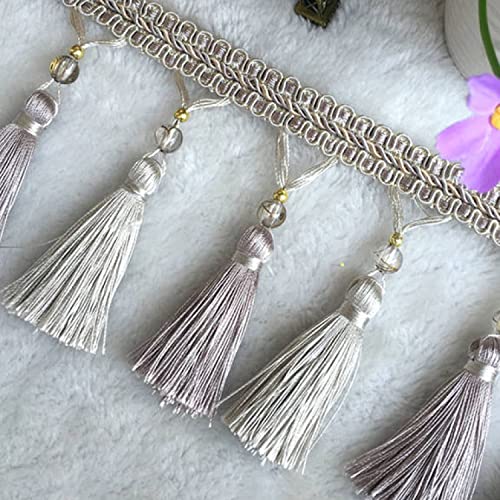 Quastenborte, Perlen Quaste Fringe Trim 2 Yards Multicolor for Lampenschirme Tischdecke Vorhang Nähen DIY(Grey) von HYQOUKLR
