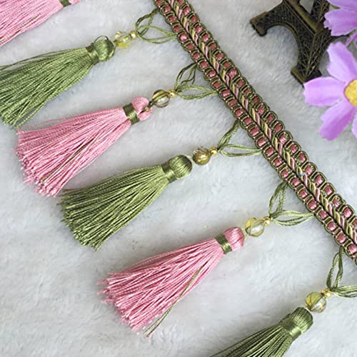 Quastenborte, Perlen Quaste Fringe Trim 2 Yards Multicolor for Lampenschirme Tischdecke Vorhang Nähen DIY(Pink Green) von HYQOUKLR