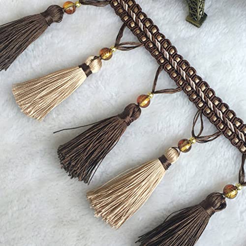 Quastenborte, Perlen Quaste Fringe Trim 2 Yards Multicolor for Lampenschirme Tischdecke Vorhang Nähen DIY(Rice Coffee) von HYQOUKLR