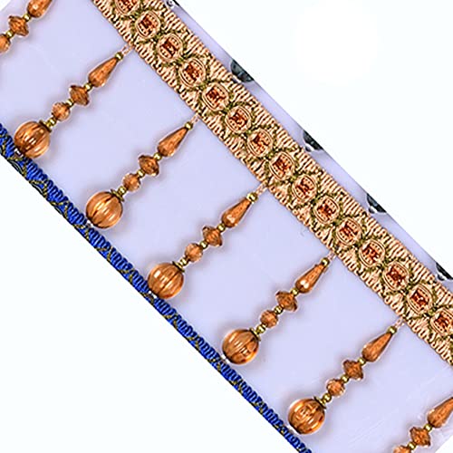 Quastenborte, Quasten-Fransenbesatz mit Kristallperlen, 2 Meter, mehrfarbig(Gold) von HYQOUKLR