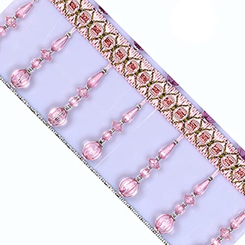 Quastenborte, Quasten-Fransenbesatz mit Kristallperlen, 2 Meter, mehrfarbig(Pink) von HYQOUKLR