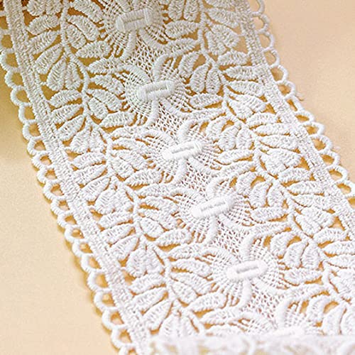 Spitzenband, Baumwoll-Spitzenbesatzband mit Stickerei, 8,9 cm Breite, 1,8 m Länge, Weiß/Beige(Beige) von HYQOUKLR