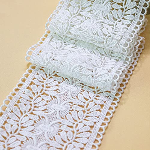 Spitzenband, Baumwoll-Spitzenbesatzband mit Stickerei, 8,9 cm Breite, 1,8 m Länge, Weiß/Beige(White) von HYQOUKLR