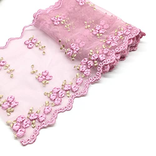 Spitzenband, Spitzenbesatz mit Blumenmuster, 14 cm breit, 91,4 cm breit, mehrfarbig, Polyester, for Basteln und Nähen(Pink) von HYQOUKLR