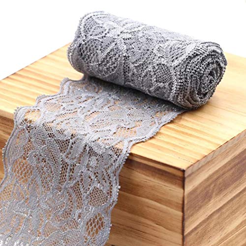 Spitzenband, Spitzenbesatzbänder, 8 cm breit, 18 Stück, mehrfarbig(Grey) von HYQOUKLR