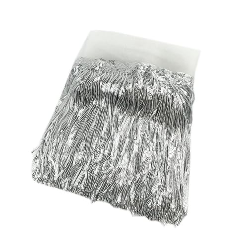 breite Quaste, Spitzenbesatz, Pailletten-Fransen-Quastenbesatz, 10/18 cm x 1/2/4 Yards, Mehrfarbig(4silver,18cm-1Yard) von HYQOUKLR