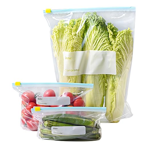 Gefrierbeutel Zipper Wiederverwendbare 60stk Freezer Bags Großer Mittlerer und Kleiner Größen Aufbewahrungsbeutel Sandwichbeutel Küche Beutel für Gemüse Milch (60) von HYRYC