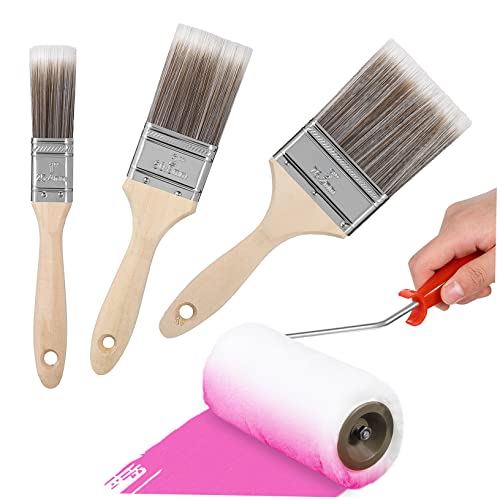 HYTROVE 1 Satz Flachpinsel mit Holzgriff und Farbroller für Öl und Wasserfarben Pinsel Farbroller für Wände und DIY Projekte HYTROVE 1 Satz Flachpinsel mit Holzgriff und Farbroller für Öl und Wasserfarben Pinsel Farbroller für Wände und DIY Projekte von HYTROVE