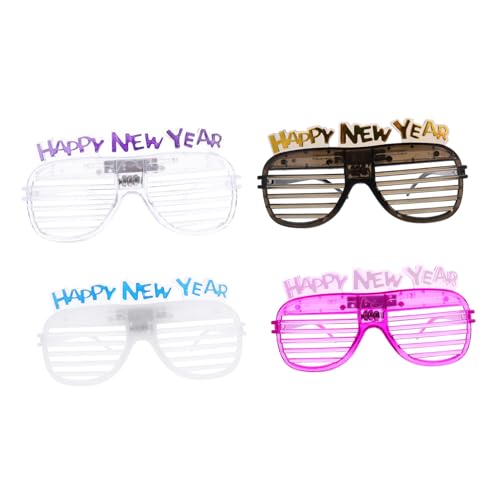 HYTROVE 4 Stück Lustige Neon Partybrillen Set Leuchtende Shutter Shades für Silvesterfeiern Bequemes Tragen Robustes Material Passend für Gesichtsgrößen Zufällige Farbe von HYTROVE
