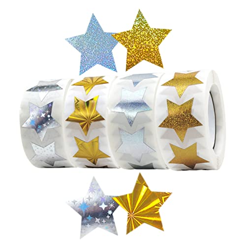 HYTROVE 4Rollen Stern Aufkleber für Selbstklebend Glitzernd Perfektes Lehrerzubehör zur Belohnung für Schule Kindergarten und DIY Bastelprojekte von HYTROVE