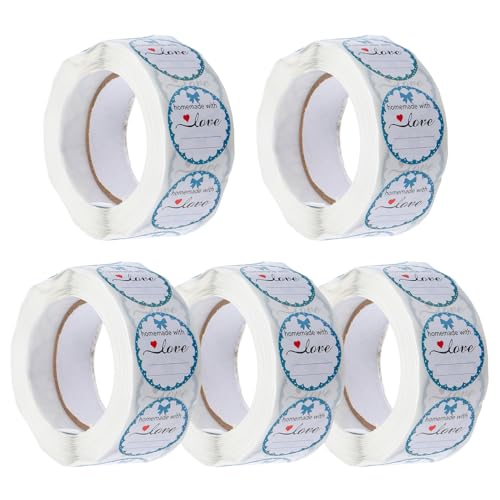HYTROVE 5 Rollen „homemade with Love“-aufkleber Mit Linien, Selbstklebende Etiketten Für Lebensmittelgläser, Konservenbeutel, Verpackungsmaterial von HYTROVE