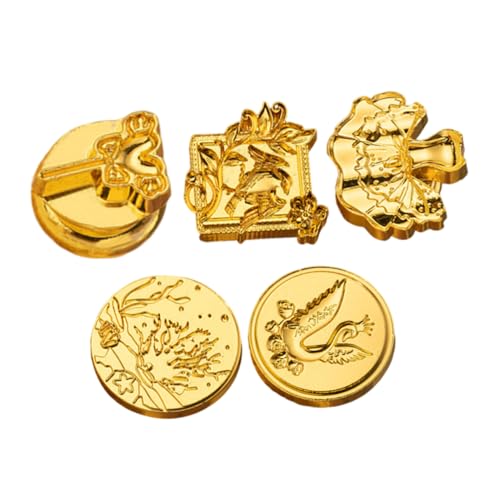 HYTROVE 5 Stück Teiliges mit Vintage Wachssiegel Stempelköpfen für Einladungen und Umschläge für Hochzeiten Weihnachtskarten und Diy Projekte Goldene Metallkonstruktion Präzise Designs von HYTROVE
