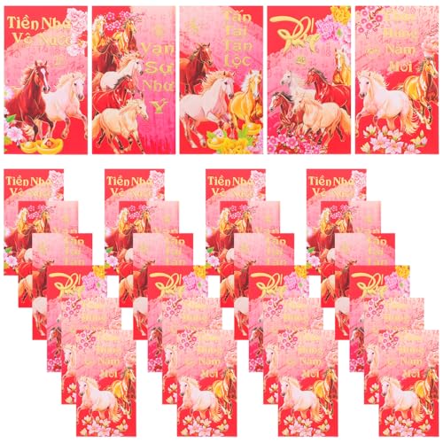 HYTROVE 60 Stück Vietnamesische Rote Neujahrsumschläge: 2026 Jahr Des Pferdes, Rote Päckchen – Traditionelle Geldumschläge, Hong Bao, Partygeschenk von HYTROVE