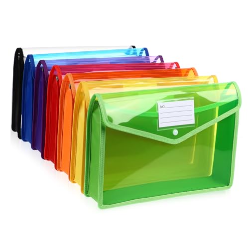 HYTROVE 7 Stück Teiliges Transparente Dokumentenmappe mit Druckknopfverschluss Robuste PP Plastikdateien für Büro Schule und Persönliche Organisation von HYTROVE