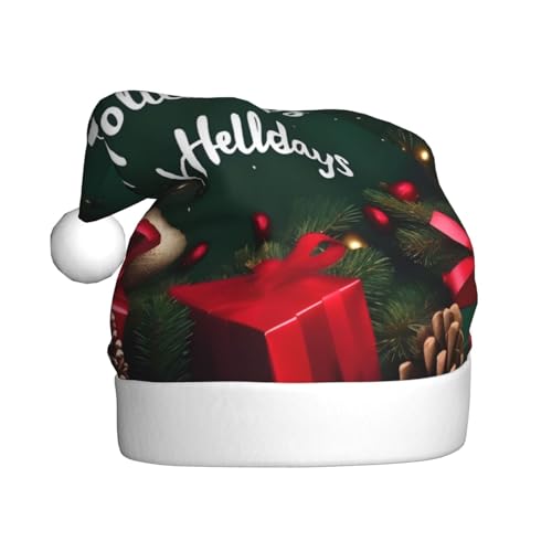 HYTTER Happy Holidays Weihnachtsmütze für Erwachsene – festlich, weich, leicht und gut zu berühren, Urlaubszubehör von HYTTER