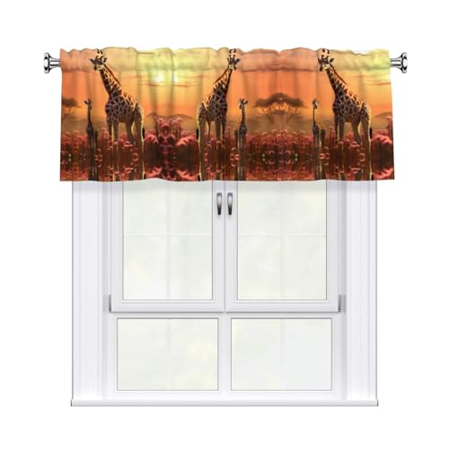 HYTTER Kurze Vorhänge mit Giraffenmuster und Volantstange, 137,2 x 45,7 cm, Lichtfilterung, einfache Installation für Küche, Bad, Waschküche, Studio HYTTER Kurze Vorhänge mit Giraffenmuster und Volantstange, 137,2 x 45,7 cm, Lichtfilterung, einfache Installation für Küche, Bad, Waschküche, Studio von HYTTER