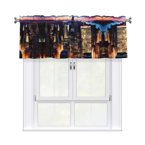 HYTTER New York Kurzgardinen mit Nachtsicht-Muster, mit Volantstange, 137,2 x 45,7 cm, Lichtfilterung, einfache Installation für Küche, Bad, Waschküche, Studio HYTTER New York Kurzgardinen mit Nachtsicht-Muster, mit Volantstange, 137,2 x 45,7 cm, Lichtfilterung, einfache Installation für Küche, Bad, Waschküche, Studio von HYTTER