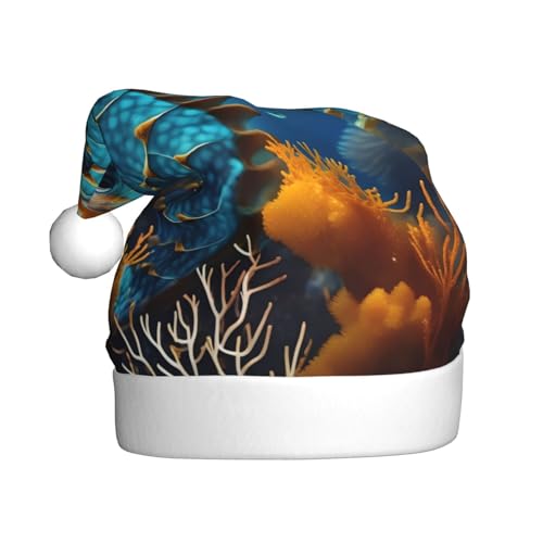 HYTTER Weihnachtsmütze mit Seepferdchen-Motiv für Erwachsene, festlich, weich, leicht und angenehm anzufassen, Urlaubszubehör, Blau von HYTTER