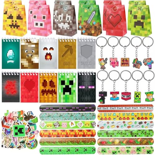HYZMSZA Videospiel Party Mitgebsel, Videospiel Spiel Party Mitgebsel Set mit Videospiel Geschenktüten Notizbuch Schlüsselanhänger Armband Aufkleber, Kindergeburtstag Mitgebsel Deko von HYZMSZA
