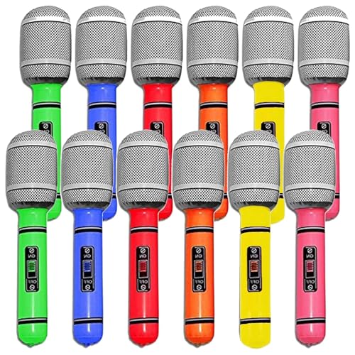 12 Stück Aufblasbares Mikrofon, Mikrofon Aufblasbar, Aufblasbare Mikrofone für Partys, Musikliebhaber und Veranstaltungen, Ideal für 80er/90er-Jahre-Themen (25 CM) von HYZSHL