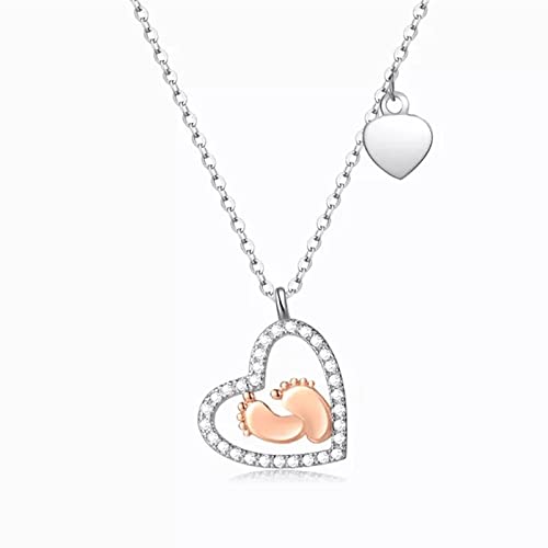 HYZSM Baby Feet Heart-Shaped Pendant Necklace,925 Silver Double Love Small Footprint Necklace,Heart Shaped Baby Footprint Love Necklace, Pendant Clavicle Chain, A Beautiful Gift for Wife HYZSM Baby Feet Heart-Shaped Pendant Necklace,925 Silver Double Love Small Footprint Necklace,Heart Shaped Baby Footprint Love Necklace, Pendant Clavicle Chain, A Beautiful Gift for Wife von HYZSM