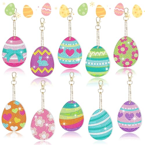 HYran Diamond Painting Ostern, 10 Stück Diamond Painting Anhänger Schlüsselanhänger, Osterei Diamantmalerei Schlüsselanhänger, Ostern Kinder DIY Bastelgeschenke Geschenk von HYran