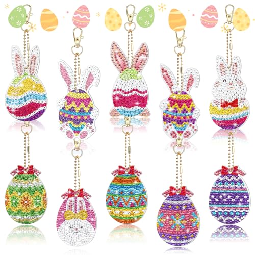 HYran Diamond Painting Ostern, 10 Stück Diamond Painting Anhänger Schlüsselanhänger, Osterei Diamantmalerei Schlüsselanhänger, Ostern Kinder DIY Bastelgeschenke Geschenk von HYran