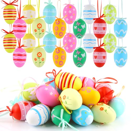 HYran Ostereier zum Aufhängen Draußen, 24 Stück Ostereier Plastik, Ostereier Anhängers, Osterschmuck, Bunte Ostereier, Hängenden Ostereier, Ostereier Deko, Osterstrauchdeko HYran Ostereier zum Aufhängen Draußen, 24 Stück Ostereier Plastik, Ostereier Anhängers, Osterschmuck, Bunte Ostereier, Hängenden Ostereier, Ostereier Deko, Osterstrauchdeko von HYran