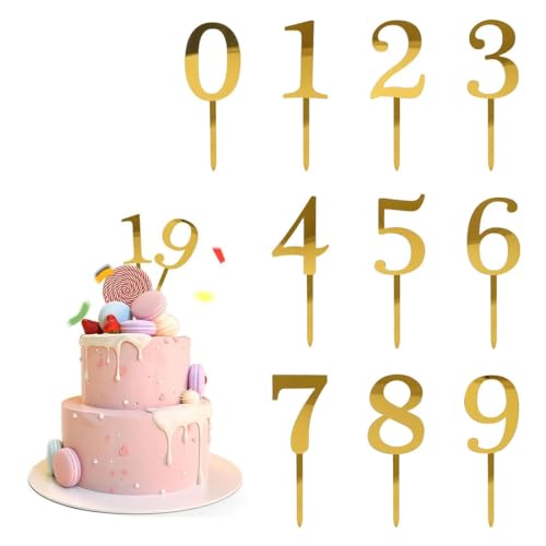 HZAOPZE 20pcs Nummer Cake Topper Zahlen 0-9 Geburtstag Tortendeko Kuchenstecker Cupcake,Acrylmaterial,für alle Geburtstage von 0 bis 99 Jeden Alters Hochzeitsparty,kombinierbar und mehrfach verwendbar von HZAOPZE