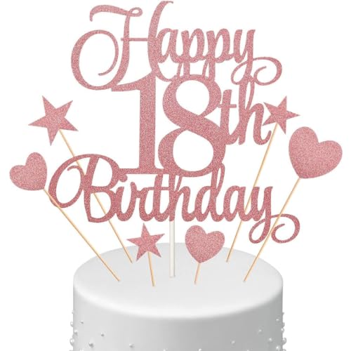 HZAOPZE 7 pcs 18. Geburtstag Kuchen Dekorationen Glitter Glücklich 18. Geburtstag Kuchen Topper Rose Gold, für Mädchen Jungen, Stern-Liebes-Kuchenkarte „Happy Birthday“ steckbare Kuchendekoration HZAOPZE 7 pcs 18. Geburtstag Kuchen Dekorationen Glitter Glücklich 18. Geburtstag Kuchen Topper Rose Gold, für Mädchen Jungen, Stern-Liebes-Kuchenkarte „Happy Birthday“ steckbare Kuchendekoration von HZAOPZE
